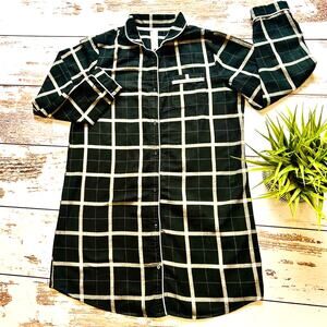 Stars Above Black White Plaid Flannel Sleep Dress Nightshirt Size M